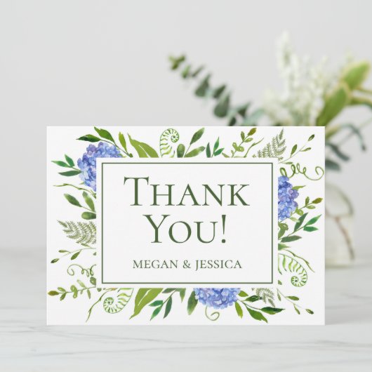 Blue Hydrangeas Dankeskarte (Stehend Vorderseite)