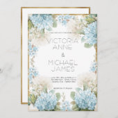 Blue Hydrangeas Elegant Wedding Einladung (Vorne/Hinten)