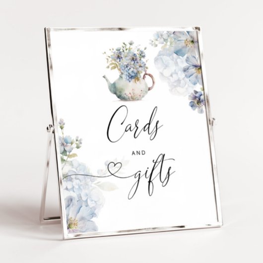 Blue Hydrangeas elegante Teekanne Karten und Gesch Poster