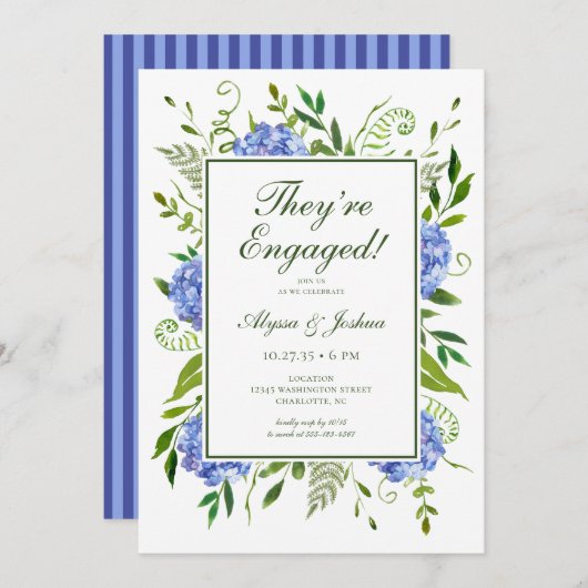 Blue Hydrangeas Engagement Party Einladung (Vorne/Hinten)