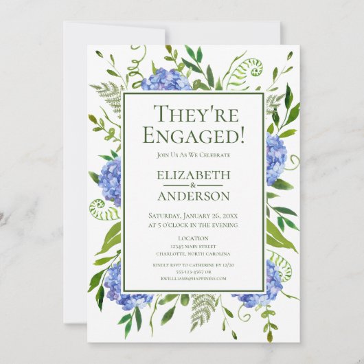 Blue Hydrangeas Engagement Party Einladung (Vorderseite)