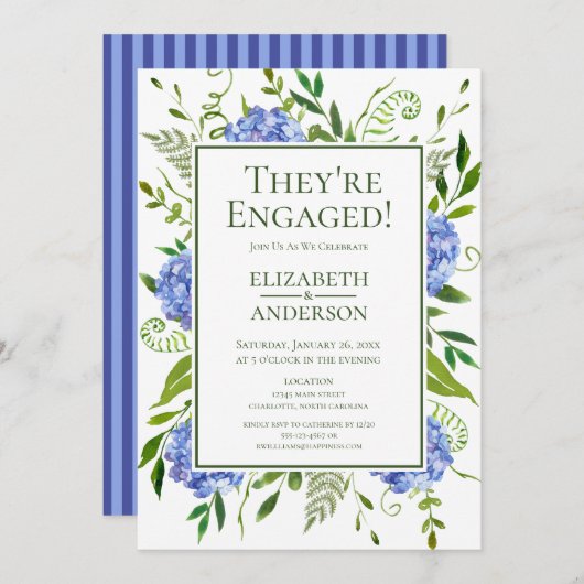 Blue Hydrangeas Engagement Party Einladung (Vorne/Hinten)