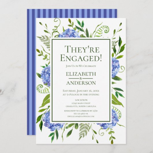 Blue Hydrangeas Engagement Party Einladung (Vorne/Hinten)