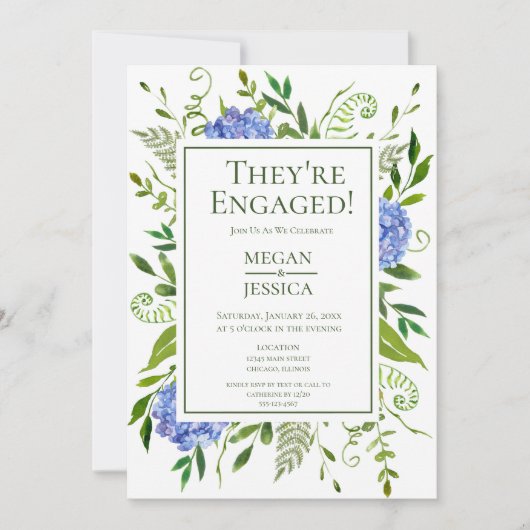 Blue Hydrangeas Engagement Party Einladung (Vorderseite)