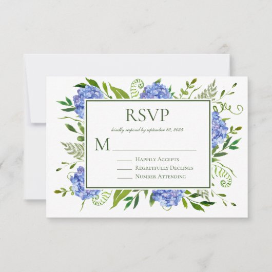 Blue Hydrangeas Engagement Party RSVP Karte (Vorderseite)