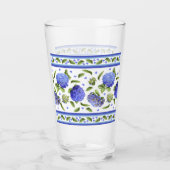 Blue Hydrangeas Extravagante Leaf-Grenze Glas (Vorderseite)