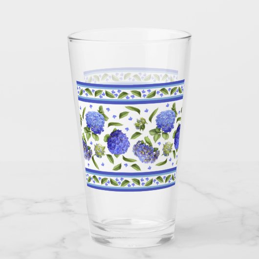 Blue Hydrangeas Extravagante Leaf-Grenze Glas (Vorderseite)