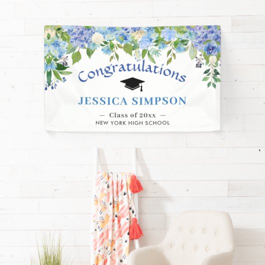 Blue Hydrangeas Floral Abschluss Class 2024 Banner (Insitu)