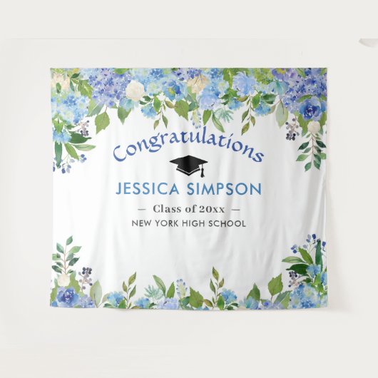 Blue Hydrangeas Floral Abschluss Foto Hintergrund Wandteppich (Vorderseite (Horizontal))