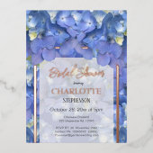 Blue Hydrangeas Floral Brautparty Folie Einladungspostkarte (Vorderseite)