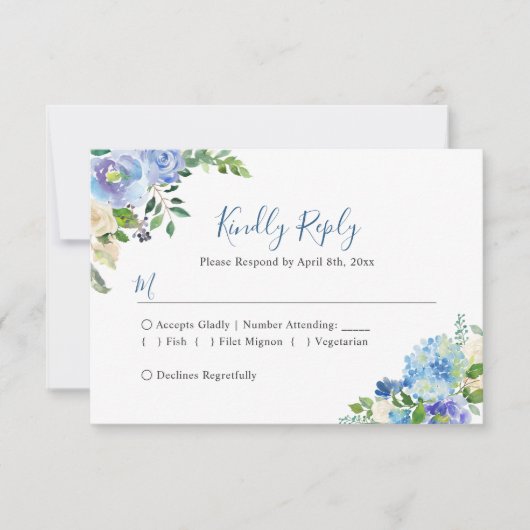 Blue Hydrangeas Floral Chic Hochzeit RSVP Karte (Vorderseite)