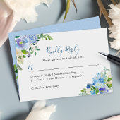 Blue Hydrangeas Floral Chic Hochzeit RSVP Karte
