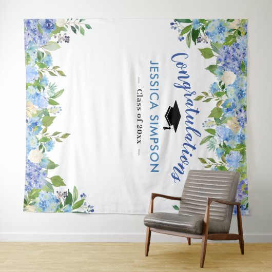 Blue Hydrangeas Floral Grad Foto Grad Hintergrund Wandteppich (Beispiel (Horizontal))
