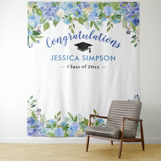 Blue Hydrangeas Floral Grad Foto Grad Hintergrund Wandteppich (Beispiel)