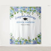 Blue Hydrangeas Floral Grad Foto Grad Hintergrund Wandteppich (Vorderseite)