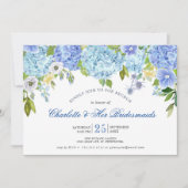 Blue Hydrangeas Floral Greenery Bridesmaids Brunch Einladung (Vorderseite)