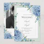 Blue Hydrangeas Floral Photo Elegant Wedding Einladung (Vorne/Hinten)