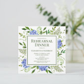 Blue Hydrangeas Floral Probe Abendessen Einladung (Stehend Vorderseite)