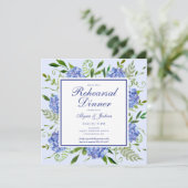 Blue Hydrangeas Floral Probe Abendessen Einladung (Stehend Vorderseite)