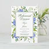Blue Hydrangeas Floral Probe Abendessen Einladung (Stehend Vorderseite)