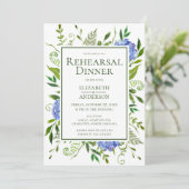 Blue Hydrangeas Floral Probe Abendessen Einladung (Stehend Vorderseite)