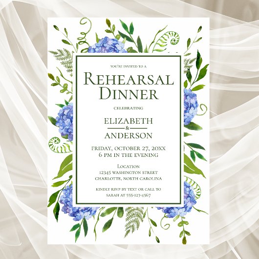 Blue Hydrangeas Floral Probe Abendessen Einladung