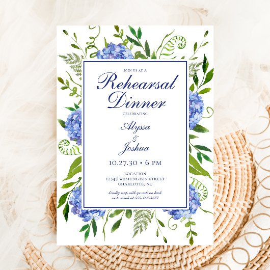 Blue Hydrangeas Floral Probe Abendessen Einladung