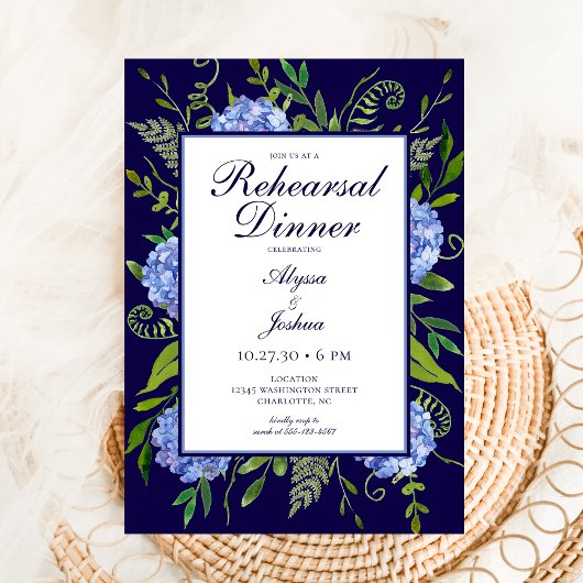 Blue Hydrangeas Floral Probe Abendessen Einladung
