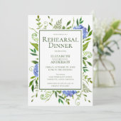 Blue Hydrangeas Floral Probe Abendessen Einladung (Stehend Vorderseite)