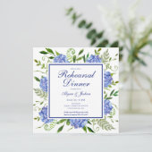 Blue Hydrangeas Floral Probe Abendessen Einladung (Stehend Vorderseite)