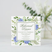 Blue Hydrangeas Floral Probe Abendessen Einladung (Stehend Vorderseite)