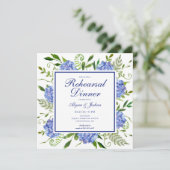 Blue Hydrangeas Floral Probe Abendessen Einladung (Stehend Vorderseite)