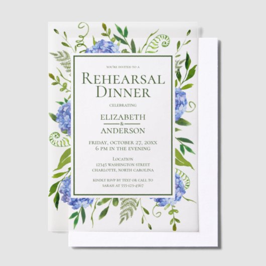 Blue Hydrangeas Floral Probe Abendessen Pergament Einladungen (Versetzt)