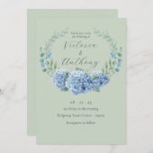 Blue Hydrangeas Floral Sage Green Wedding Einladung (Vorne/Hinten)