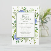 Blue Hydrangeas Floral Watercolor Babydusche Einladung (Stehend Vorderseite)