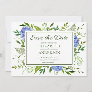 Blue Hydrangeas Floral Watercolor Foto Hochzeit Save The Date