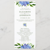 Blue Hydrangeas Floral Watercolor Hochzeitsprogram Programm (Vorderseite)