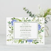 Blue Hydrangeas Floral Watercolor Wedding Einladung (Stehend Vorderseite)