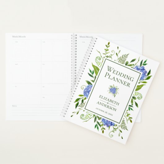 Blue Hydrangeas Floral Watercolor Wedding Planer (Anzeige)