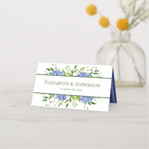 Blue Hydrangeas Floral Watercolor Wedding Platzkarte