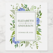 Blue Hydrangeas Floral Watercolor Wedding Weinetikett (Einzelnes Label)