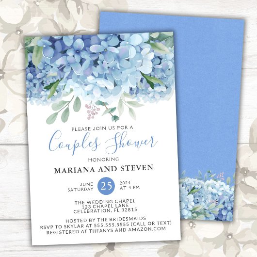 Blue Hydrangeas Floral Wedding Couples Dusche Einladung