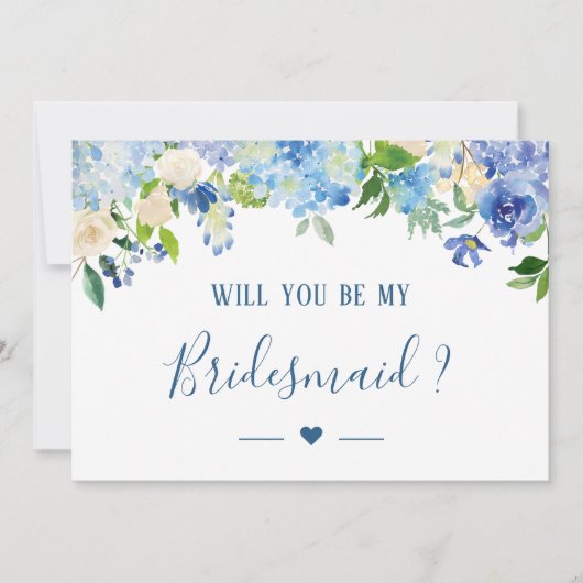 Blue Hydrangeas Floral werden Sie meine Bridesmaid Einladung (Vorderseite)