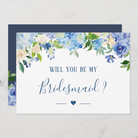 Blue Hydrangeas Floral werden Sie meine Bridesmaid Einladung (Vorne/Hinten)