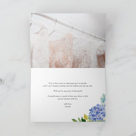 Blue Hydrangeas Floral werden Sie meine Bridesmaid Karte (Innenseite)