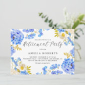 Blue Hydrangeas Floral Winter Retirement Party Einladung (Stehend Vorderseite)
