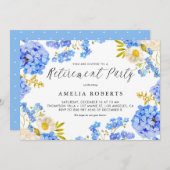 Blue Hydrangeas Floral Winter Retirement Party Einladung (Vorne/Hinten)
