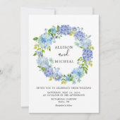 Blue Hydrangeas Floral Wreath Einladung (Vorderseite)