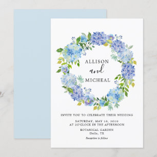 Blue Hydrangeas Floral Wreath Einladung