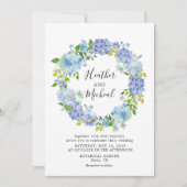 Blue Hydrangeas Floral Wreath Einladung (Vorderseite)